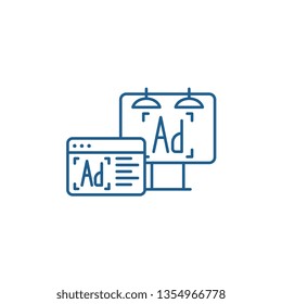 Advertising line icon concept. Advertising flat  vector symbol, sign, outline illustration.