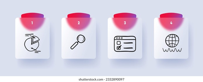 Symbol für die Werbelinie. Kuchendiagramm, Suche, Grafik, Website, Planet, Markenwerbung. Vektorliniensymbol für Unternehmen