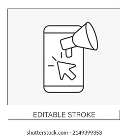  Advertising line icon. Promote goods and services promotion. Online professions concept. Isolated vector illustration. Editable stroke