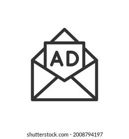 Advertising line icon, sign or symbol. Premium pictogram in trendy outline style. Advertising pixel perfect vector icon isolated on a white background. 