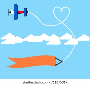 Advertising love travel concept illustration vector and leaving behind a love shaped smoke trail.