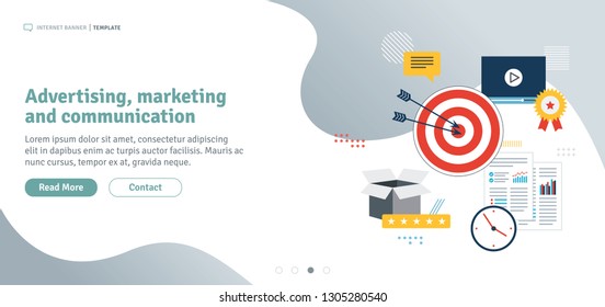 Advertising, marketing and communication. business marketing, analytics and strategy in social networks and social media. Template in flat design for web banner or infographic in vector illustration.