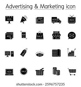 Advertising and Marketing icon set in glyph style