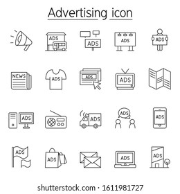 Advertising, Marketing Icon Set In Thin Line Style