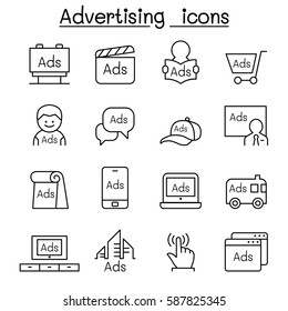 Advertising & Marketing Icon Set In Thin Line Style