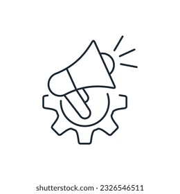 advertising mechanism. Active promotion of new products, services, opportunities.Vector linear icon isolated on white background.