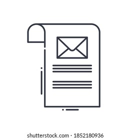 Advertising message icon, linear isolated illustration, thin line vector, web design sign, outline concept symbol with editable stroke on white background.