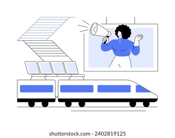 Publicidad en la ilustración abstracta del vector de concepto del metro. Banner publicitario en el metro, promoción en metro, transporte urbano, transporte público, grupo de pasajeros diversos metáforas abstractas.