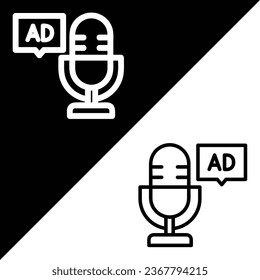 Advertising, mic Vector Icon, Outline style icon, from Advertisement icons collection, isolated on Black and white Background.