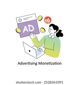 Ilustração de vetor de design de estilo plano gradiente de monetização de anúncios. Ilustração de estoque