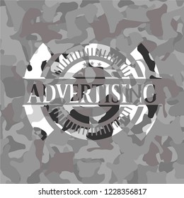 Advertising on grey camo pattern