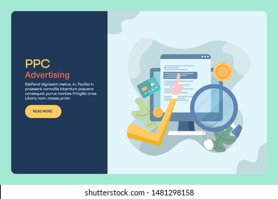 Advertising on search engine, PPC, Digital marketing, Seo - flat design creative landing page template for website and blog