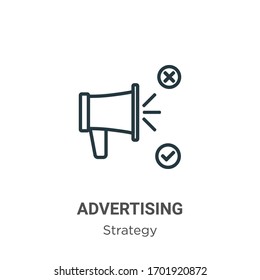 Advertising outline vector icon. Thin line black advertising icon, flat vector simple element illustration from editable strategy concept isolated stroke on white background