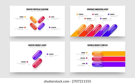 Publicidad Resumen 4 5 2 3 Opción Infografía Presentación de diapositivas Paquete de diseño. Estrategia del proyecto Cuatro Cinco Dos Diagrama de tres elementos Presentación Diseño Ilustración vectorial Colección.