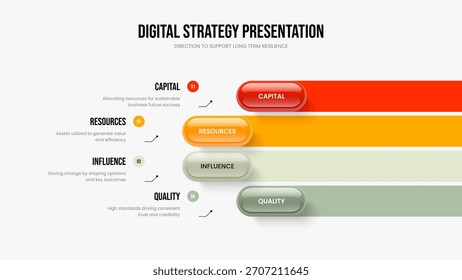 Diseño de presentación de infografía de cuatro elementos. Ilustración vectorial de Plantilla de diapositivas de rendimiento creativo. Innovación de servicio Diseño de marco de diagrama de 4 pasos.