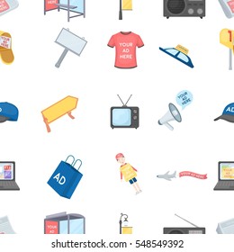 Advertising pattern icons in cartoon style. Big collection of advertising vector symbol stock illustration