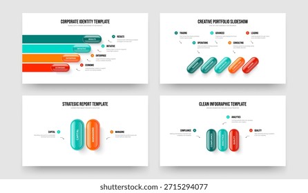 Rendimiento publicitario 4 5 2 3 Conjunto de diseño de diapositivas de diagrama de elementos. Innovación visual Cuatro Cinco Dos Tres Opciones Infografía Presentación Presentación Diseño Ilustración vectorial Colección.