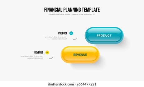 Advertising Performance Slide Design Vector Illustration. Investor Forecast 2 Step Infographic Slideshow Template. Market Plan Two Element Diagram Presentation Layout.