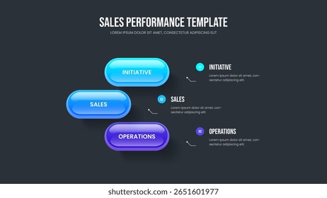 Advertising Performance Slide Layout Vector Illustration. Digital Profile Three Element Diagram Slideshow Template. Business Launch 3 Option Infographic Frame Design.