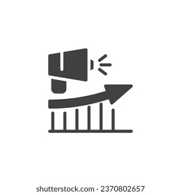 Advertising performance vector icon. Bar chart and megaphone filled flat sign for mobile concept and web design. Ad Performance glyph icon. Symbol, logo illustration. Vector graphics