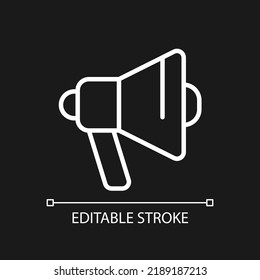 Advertising pixel perfect white linear icon for dark theme. Product sales. Marketing strategy. Brand awareness. Thin line illustration. Isolated symbol for night mode. Editable stroke. Arial font used