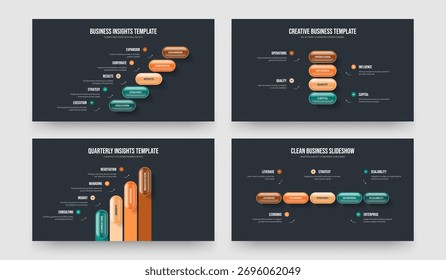 Advertising Planning Five Four Option Infographic Presentation Template Vector Illustration Bundle. Professional Solution 5 4 Element Diagram Slideshow Layout Set.
