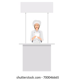 Advertising POS POI Promotion counter, Retail Trade Stand Isolated on the white background. MockUp Template For Your Design. Front view and perspective view. Vector illustration.