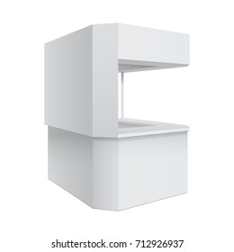 Advertising POS POI Promotion counter, Retail Trade Stand Isolated on the white background. MockUp Template For Your Design. Front view and perspective view. Vector illustration.