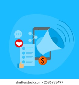 Advertising post illustration. direct traffic to advertisers. - vector illustration with icons. EPS 2