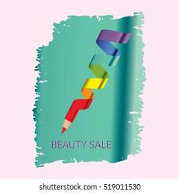 Advertising poster cosmetics multicolored spiral pencil on watercolor smear grunge style isolated white background vector confetti