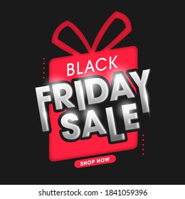 Advertising Poster Design With Black Friday Sale Text on Red Gift Box.