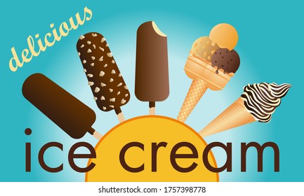 Advertising poster for an ice cream and ice cream seller.