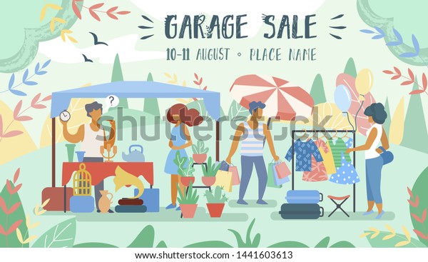 Advertising Poster Inscription Garage Sale Flat Stock Vector