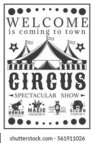 Advertising poster invitation to the circus. Vintage vector illustration