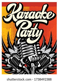 Advertising poster for karaoke party. Vector color illustration in retro style.