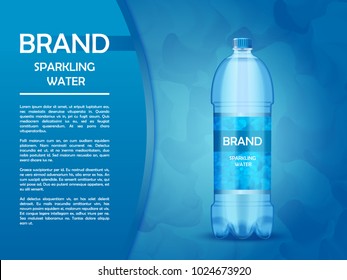 Advertising poster, mineral water in a plastic bottle. 3d illustration.