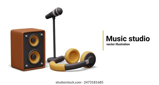 Advertising poster of music studio. Sound recording services on professional equipment