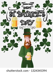 Advertising poster on the day of Saint Patrick. The poster can be used for a party, a concert or celebration. Background with clover. illustration - vector