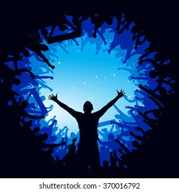 Advertising poster of people cheering