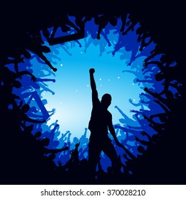 Advertising poster of people cheering  