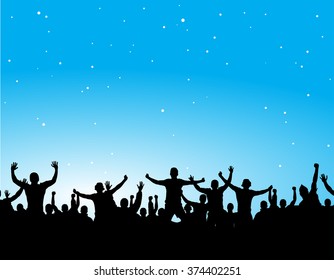 Advertising poster of people cheering