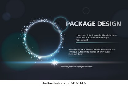 Advertising poster for perfect cosmetic product, dark blue background with luminous elements, round light effect and bokeh effect. Vector realistic design for packaging