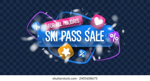 An advertising poster for the sale of ski passes. A poster for advertising ski services. Vector graphics. Elements for the design.