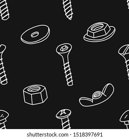 Advertising poster seamless pattern nut bolt. Sketch hand drawn heamless pattern for printing onto fabric wrapping paper. To design site. Vector illustration.
