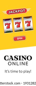 Advertising poster set online web casino. Golden slot machine on white background. Online web casino banner. Jackpot banner