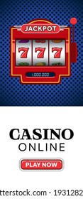 
Advertising poster set online web casino. Red slot machine on blue background. Online web casino banner. Jackpot banner