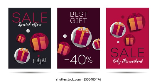 Advertising poster Template set with Monetary Value and gift Boxes, discounts and presents marketing advertising
