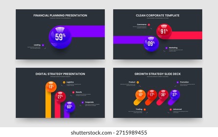 Advertising Profile One Two Three Four Step Diagram Frame Design Vector Illustration Collection. Enterprise Proposal 1 2 3 4 Element Infographic Presentation Layout Set.
