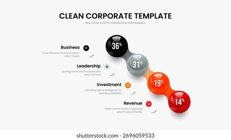 Advertising Profile Slide Template Vector Illustration. Educational Strategy Four Option Infographic Frame Layout. Marketing Review 4 Step Diagram Slideshow Design.