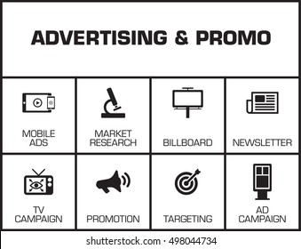 Advertising and Promo Chart with keywords and icons
